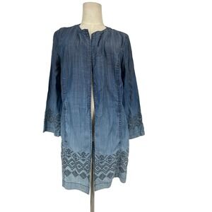 Chicos Denim Ombre Embroidered Collarless Jacket Women Sz 2 Med US 12 Western